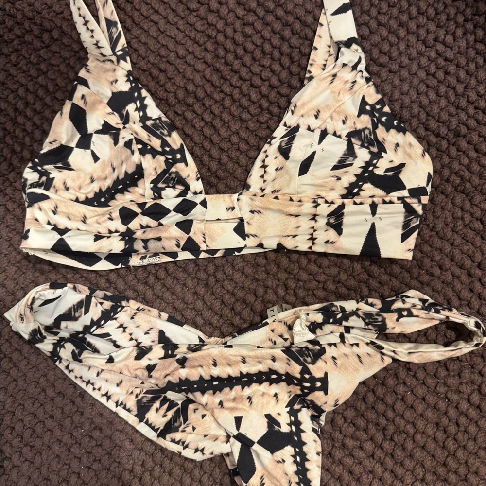 Vitamin A Geometric Bikini Set in Black and Tan